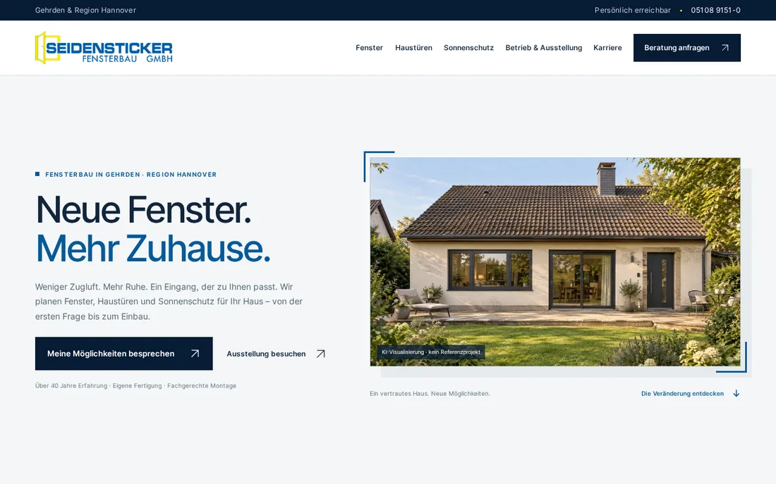 Startseite der Seidensticker-Fensterbau-Website (Vorschau)