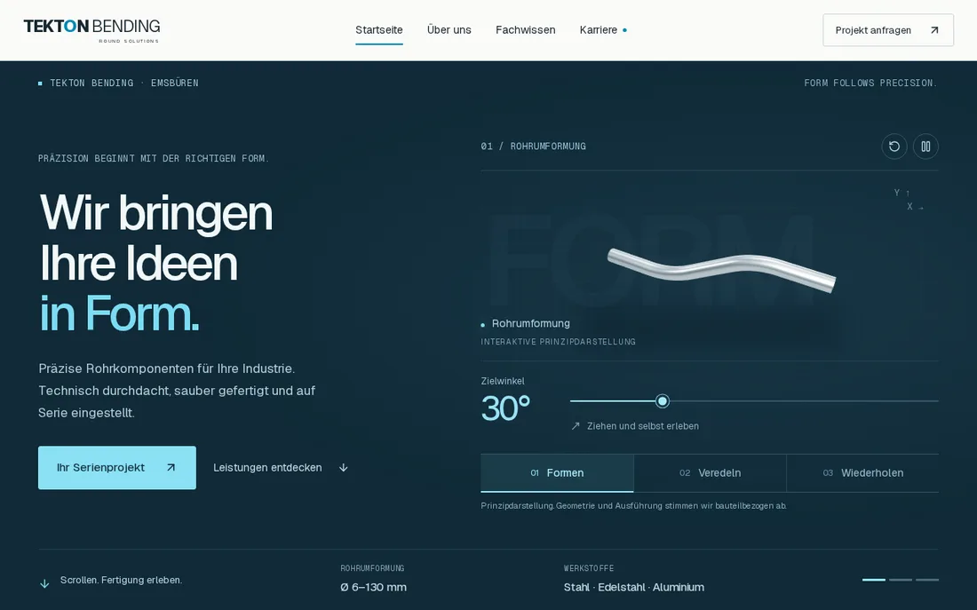 Startseite der TEKTON-BENDING-Website (Vorschau)